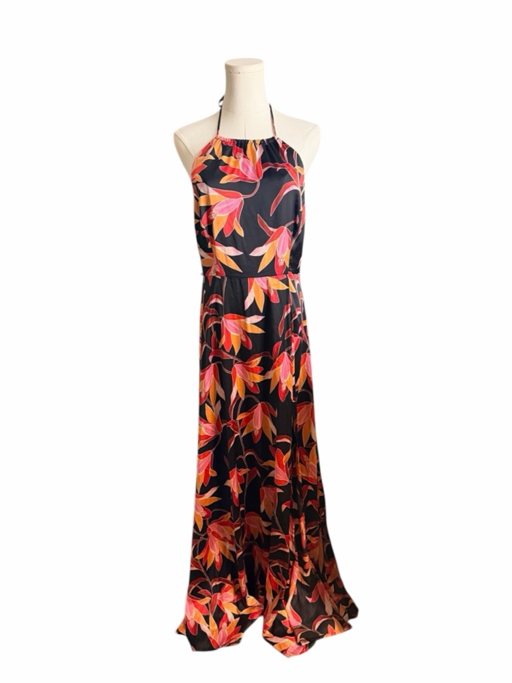 Lulus Tropical Floral Halter Maxi Dress Open Back Sunset Print